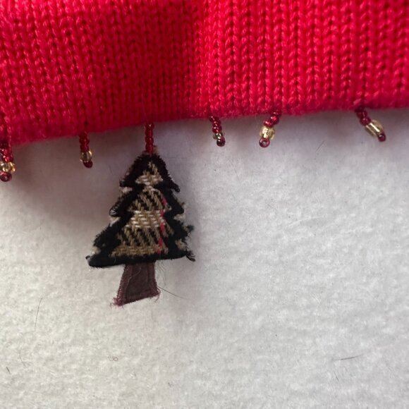 Just B Christmas‎ Cardigan Sweater size L Embroidered Beaded Trees Red Ramie - Picture 2 of 5